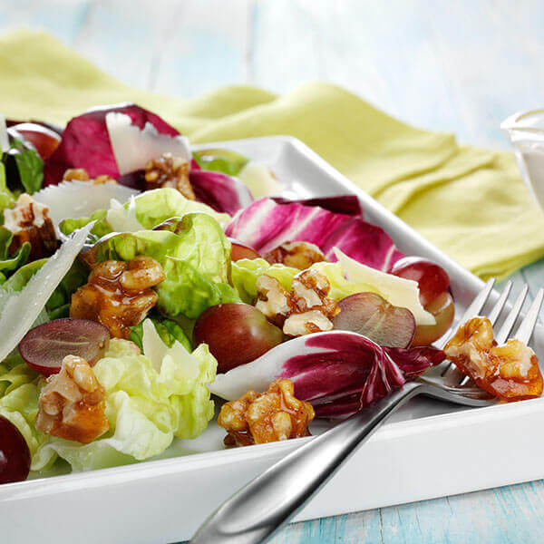 Fisher Nuts Recipe Red Leaf Salad with Candied Walnuts and Grapes